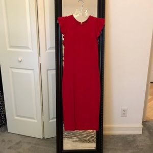 Red bodycon midi size S with gold zipper